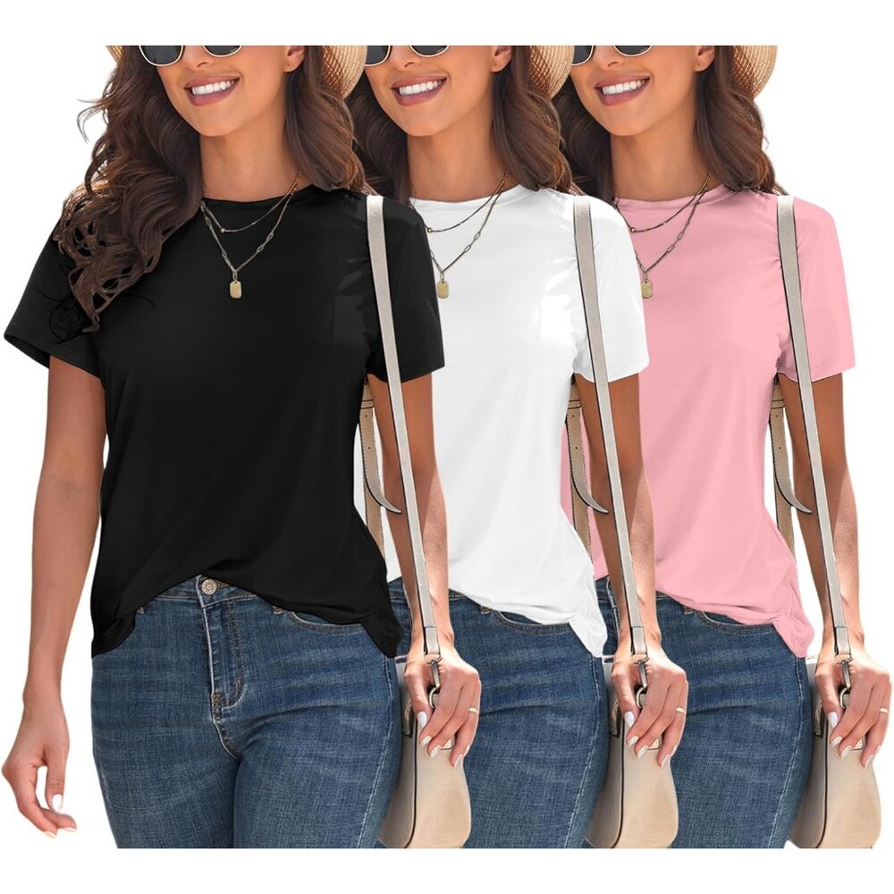 3 Pack Women's Basic T Shirts Polyester Spandex L… - image 1
